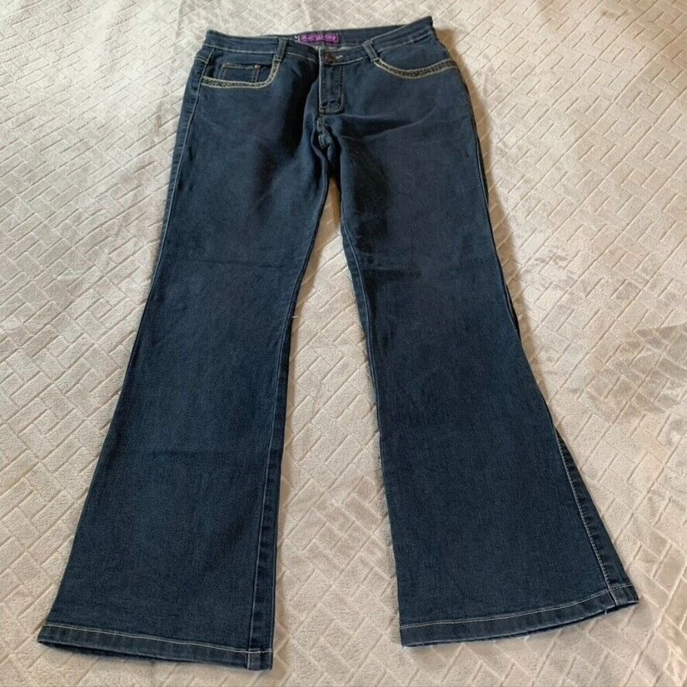 Bai Nian Xing Womens 30 Denim Jeans Blue Boot Cut Dark Wash Low Rise Stretch